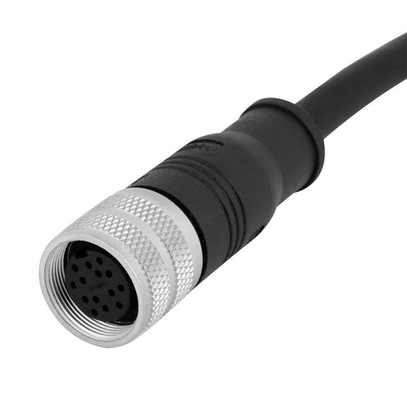 M16 pre-molded cable connector, female, contacts:19, solder connection, straight, IP67, shieldable, UL certified