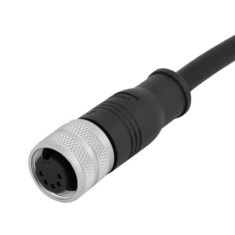 M16 pre-molded cable connector, female, contacts:5, solder connection, straight, IP67, shieldable, UL certified