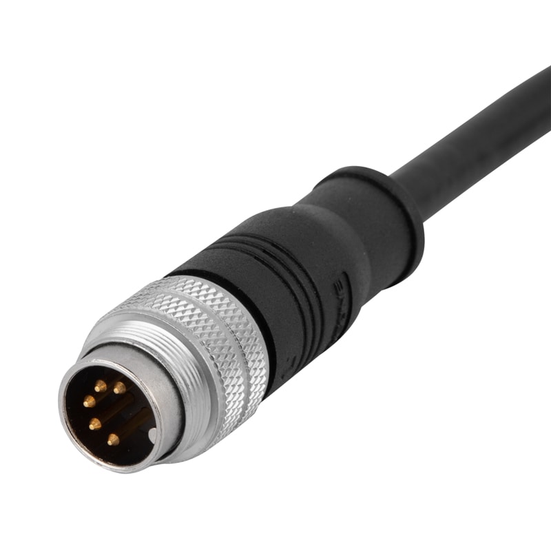 M16 pre-molded cable connector, male, contacts:5,7,8, solder connection, straight, IP67, shieldable, UL certified