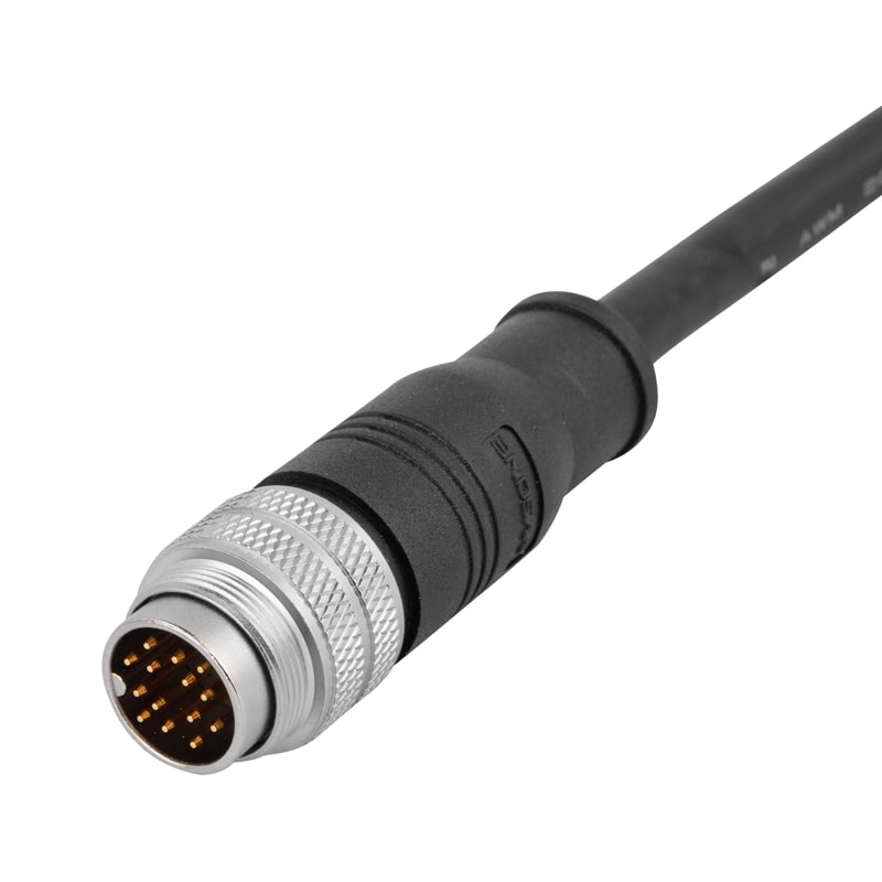 M16 pre-molded cable connector, male, contacts:19, solder connection, straight, IP67, shieldable, UL certified