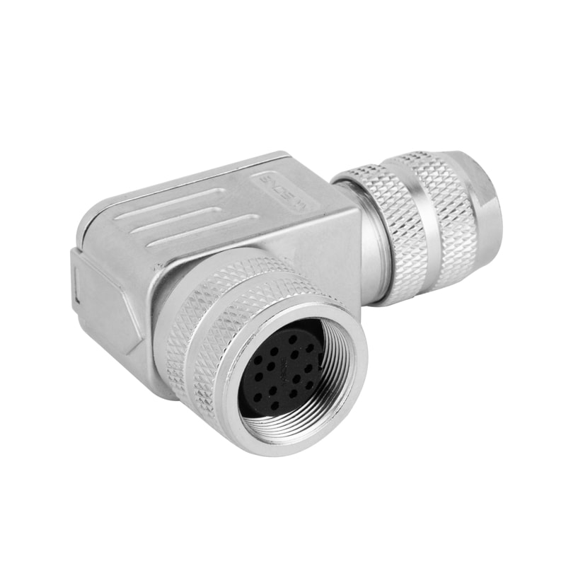 M16 cable connector, female, contacts:19, field assembly type, solder connection, right angled, IP67, UL certified
