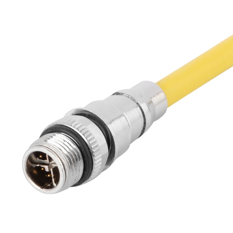 M12 data cable connector, contact: 8P, male, for pre-molding , X code, straight, 360 EMC shielding, solder connection, 0.5A/60V