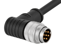M16 pre-molded cable connector, male, contacts:7, solder connection, right angled, IP67, shieldable, UL certified