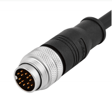 M16 pre-molded cable connector, male, contacts:12, solder connection, straight, IP67, shieldable, UL certified