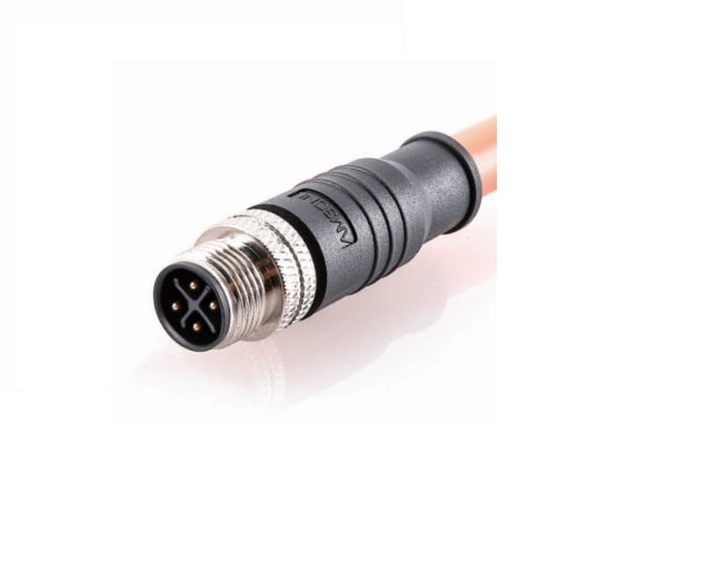 M12 pre-molded cable connector, male, contacts:3(2+PE), solder connection, S code, straight, IP67
