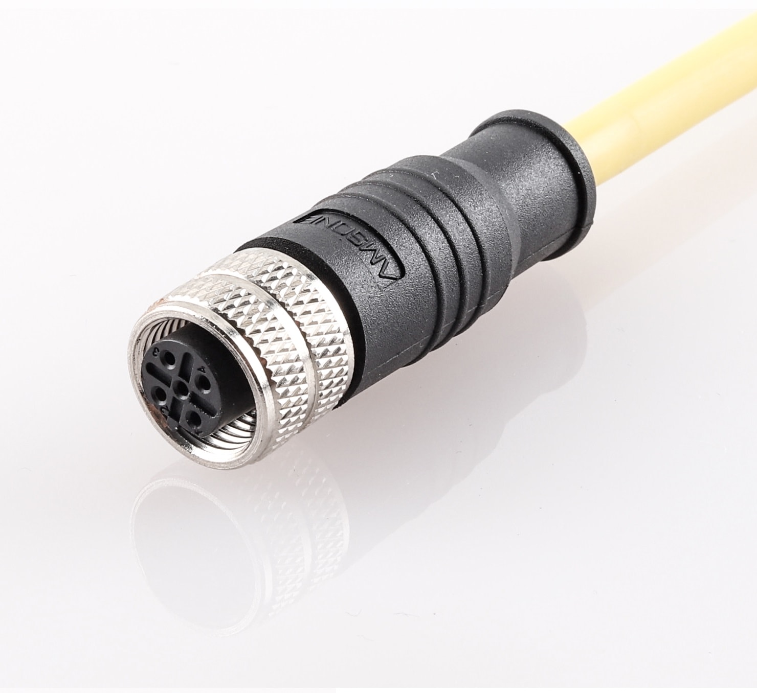 M12 pre-molded cable connector, female, contacts:4, solder connection, B code, straight, IP67