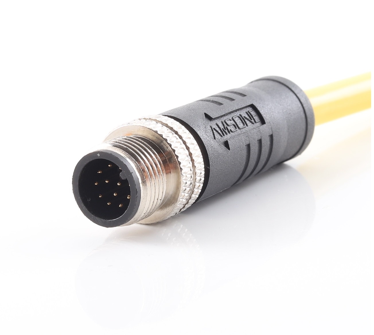 M12 pre-molded cable connector, male, contacts: 12, solder connection, A code, straight, IP67