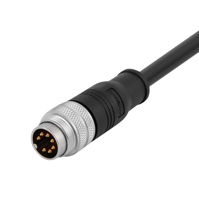 M16 pre-molded cable connector, male, contacts:7, solder connection, straight, IP67, shieldable, UL certified
