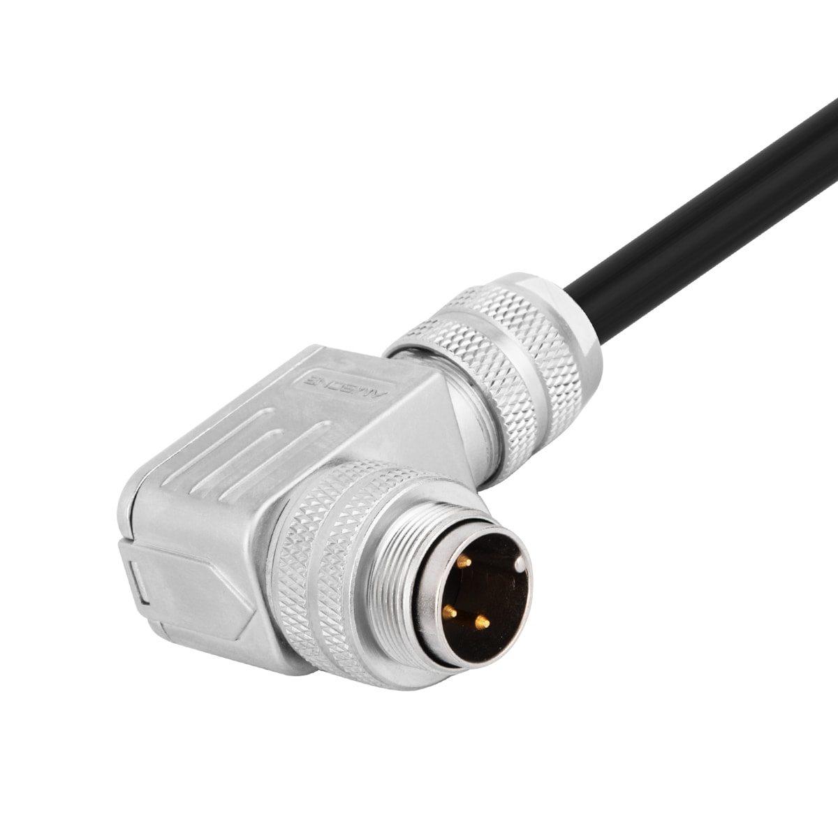 M16 cable connector,male,contacts:6,field assembly type,solder connection,right angled,IP67,UL certified
