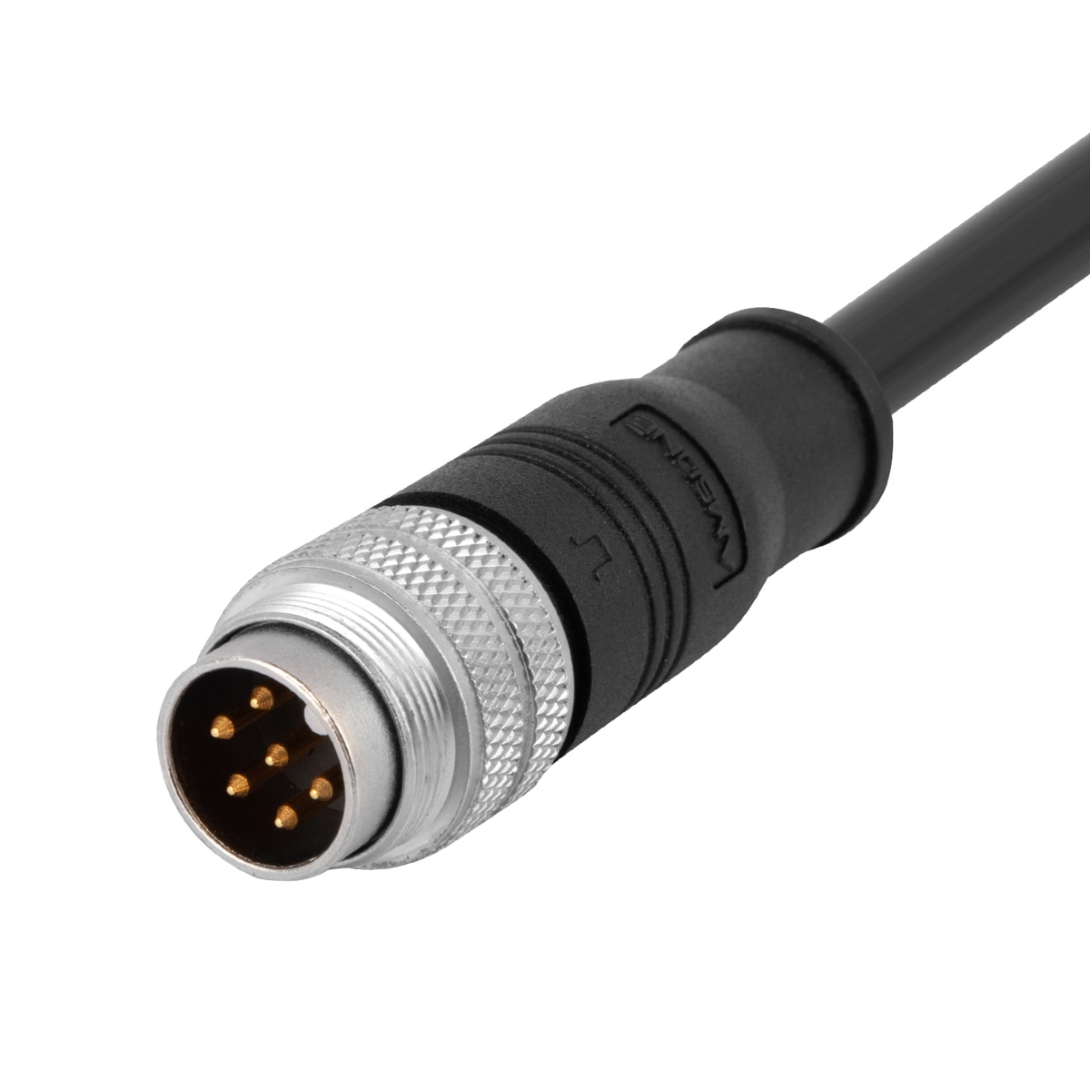 M16 pre-molded cable connector, male, contacts:6,solder connection, straight, IP67, shieldable, UL certified