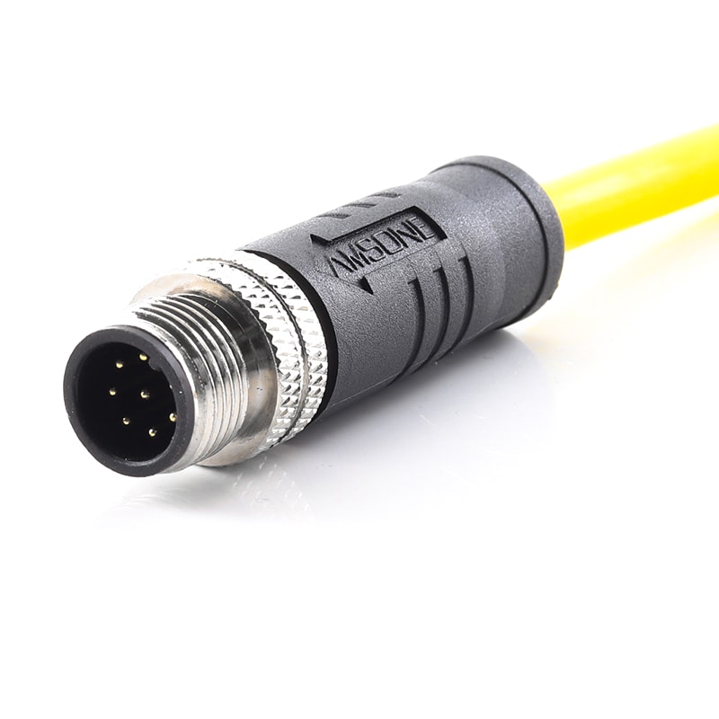 M12 pre-molded cable connector, male, contacts: 8,  solder connection, A code, straight, IP67