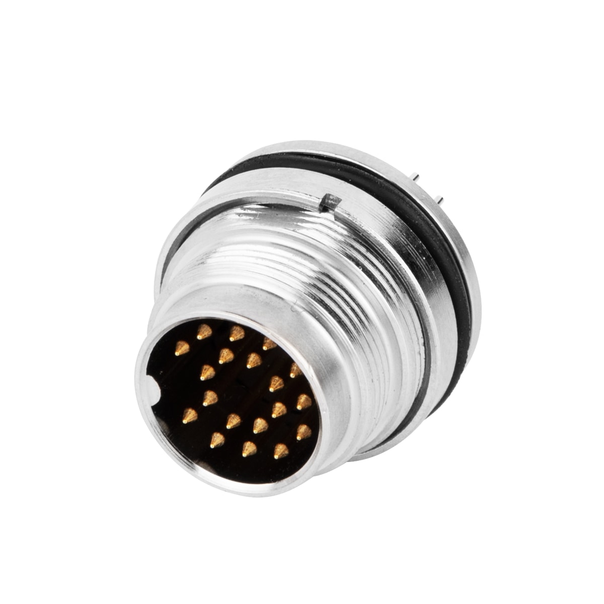 M16 panel receptacle,rear mount,male,contacts:19,PCB dip-solder connection,straight,IP67,UL certified