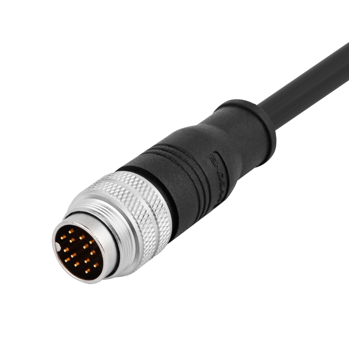 M16 pre-molded cable connector, male, contacts:24, solder connection, straight, IP67, shieldable, UL certified