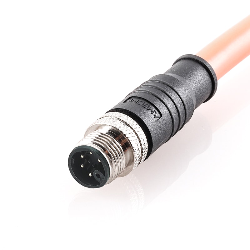 M12 M Code 5+PE Pre-molded Cable 6Pin Male Straight Connector