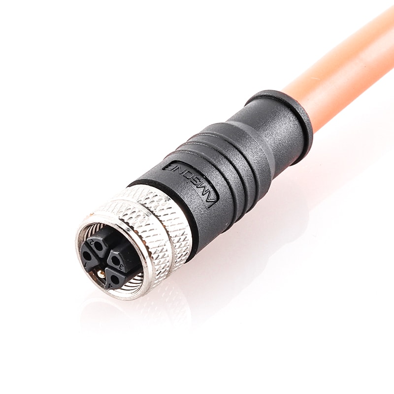 M12 pre-molded cable connector, female, contacts:3, solder connection, K code, straight, IP67