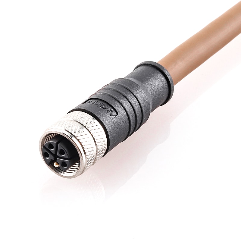 M12 pre-molded cable connector, female, contacts:4, solder connection, L code, straight, IP67