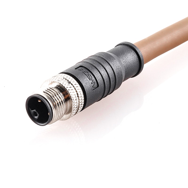 M12 pre-molded cable connector, male, contacts:4, solder connection, L code, straight, IP67