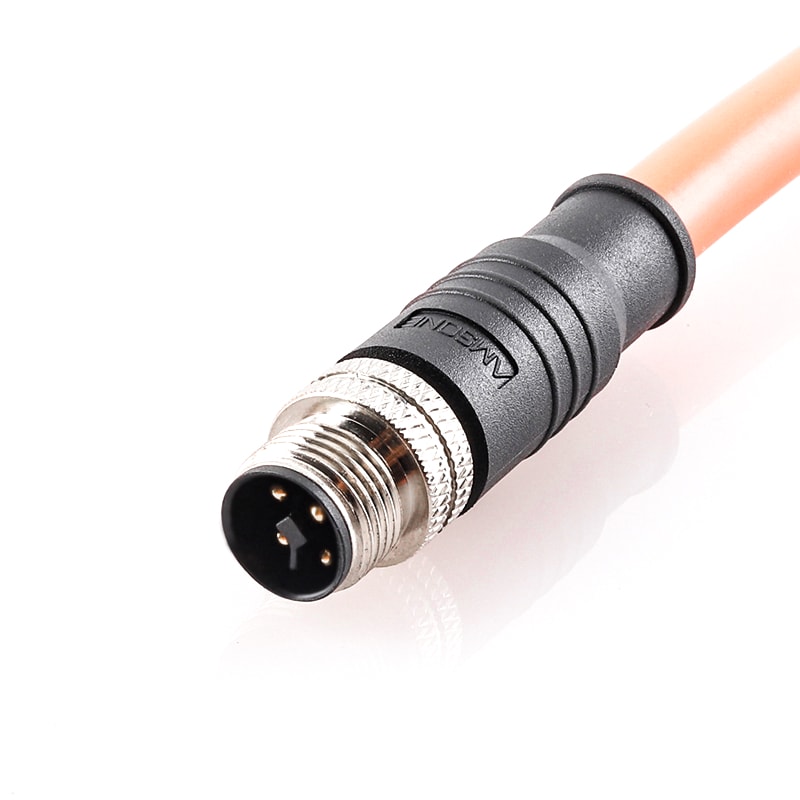 Conector de cable premoldeado M12, macho, contactos: 3, conexión para soldar, código T, recto, IP67