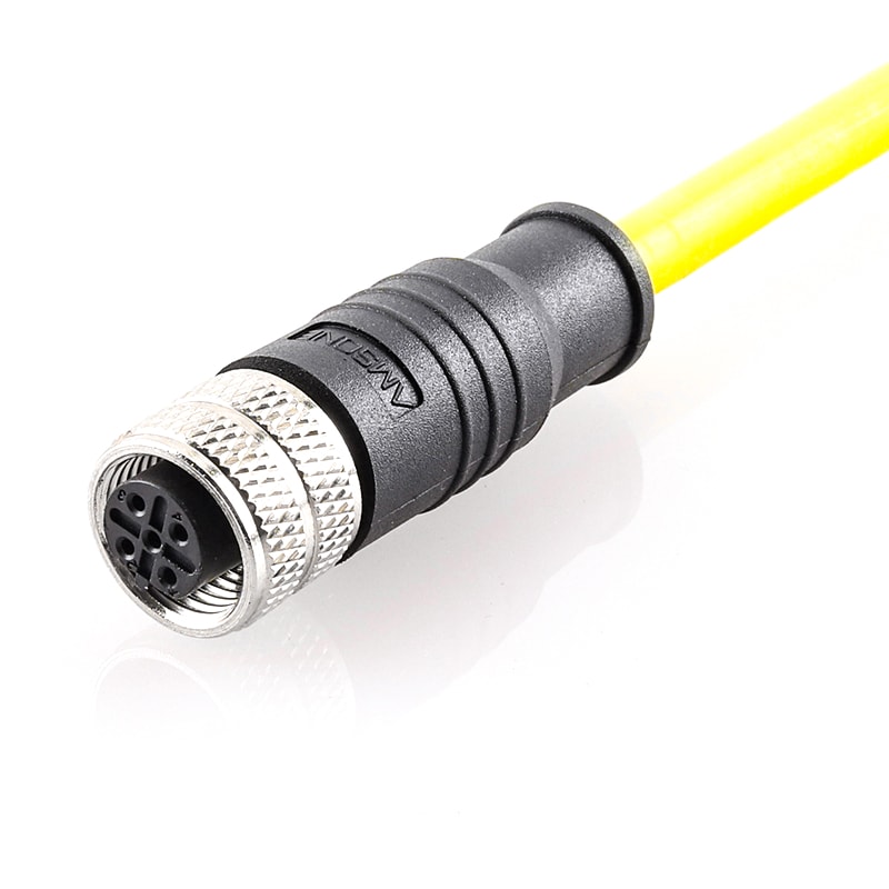 M12 pre-molded cable connector, female, contacts:5, solder connection, B code, straight, IP67