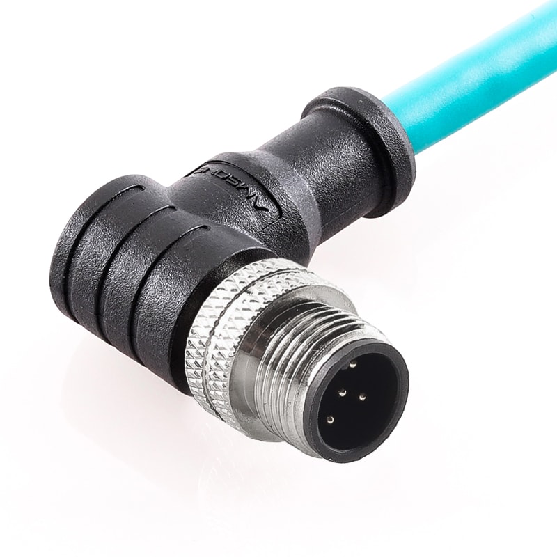M12 pre-molded cable connector, male, contacts: 3, solder connection, A code, right angled, IP67