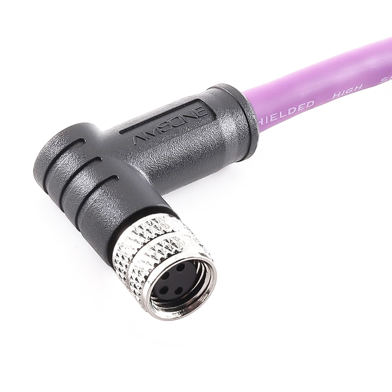 M8 8P Female Shield Connector Pre-molded Cable Right Angled IP67