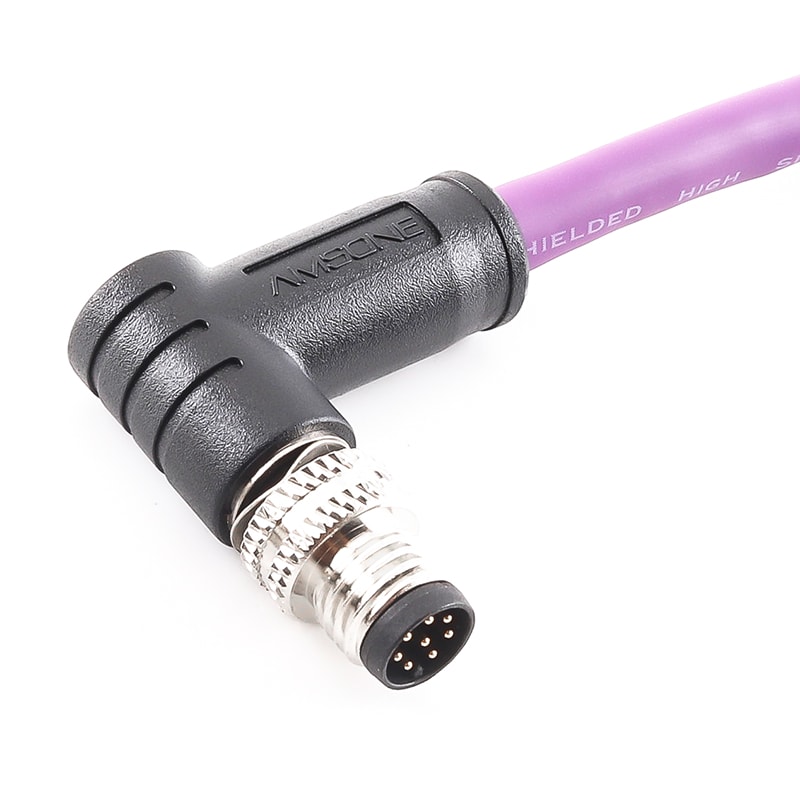 M8 Connector 8P Male Shield Pre-molded Cable Right Angled IP67