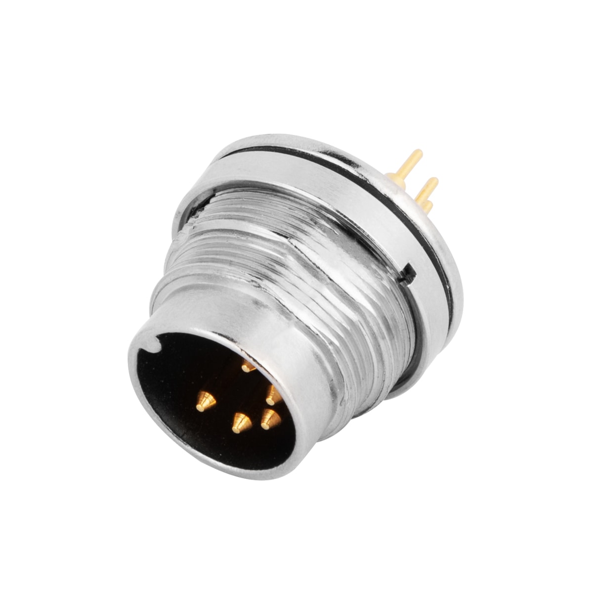 M16 panel receptacle, rear mount, male, contacts:7, PCB dip-solder connection, straight, IP67, UL certified