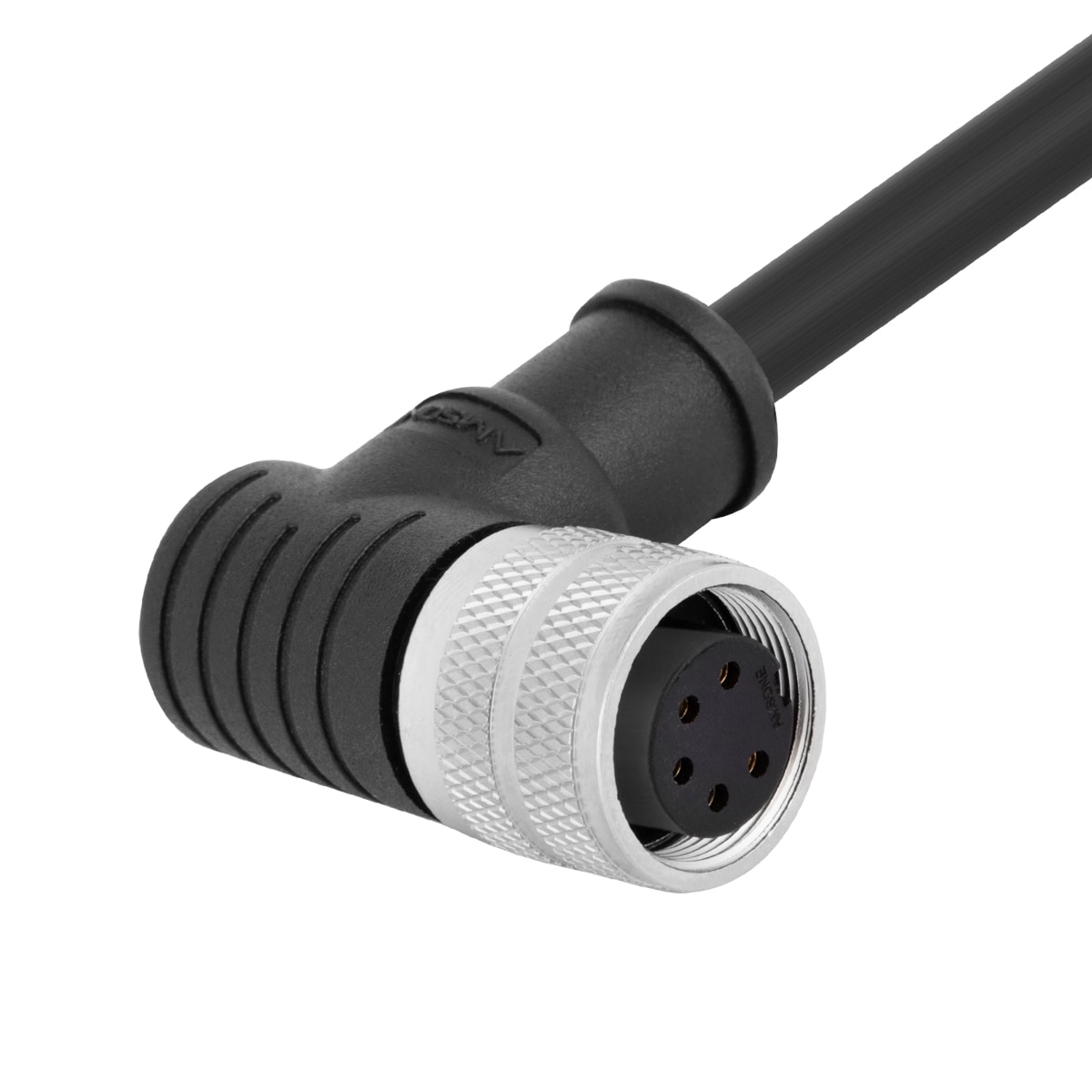 M16 pre-molded cable connector, female, contacts:3, solder connection, right angled, IP67, shieldable, UL certified