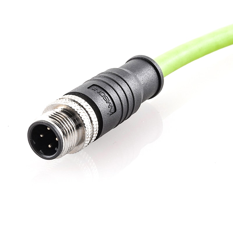M12 pre-molded cable connector, male, contacts:4, solder connection, D code, straight, IP67