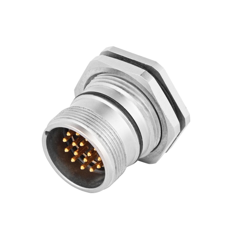 M23 Panel Receptacle Rear Mount Male 19P(16+3) Solder Connection For Wires Straight IP67